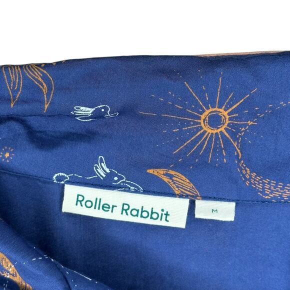 ROLLER RABBIT Magic Hour Blue Galaxy Moon Pajama Sleep Top Women's Size Medium - Picture 4 of 7